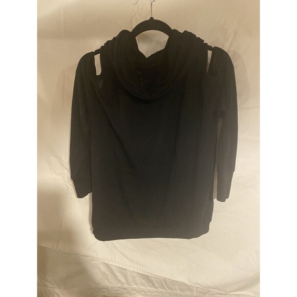 Jeans By Buffalo Cold Shoulder Cowl Neck Navy Blouse Size Large Jersey Knit - Picture 2 of 6